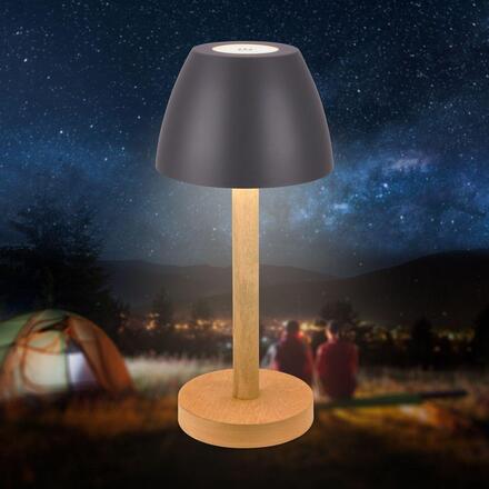 BRILONER Serina Wood stolní lampa - 2,5W, 200lm, bezdrátová, LED, dotykový vypínač, IP44, stmívatelná, antracit/dřevo 7661015