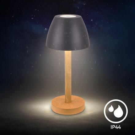 BRILONER Serina Wood stolní lampa - 2,5W, 200lm, bezdrátová, LED, dotykový vypínač, IP44, stmívatelná, antracit/dřevo 7661015