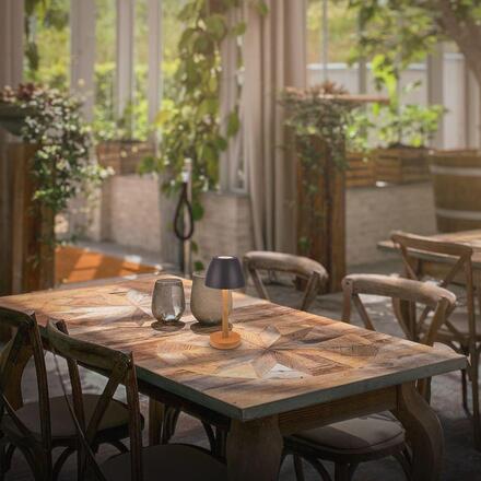 BRILONER Serina Wood stolní lampa - 2,5W, 200lm, bezdrátová, LED, dotykový vypínač, IP44, stmívatelná, antracit/dřevo 7661015