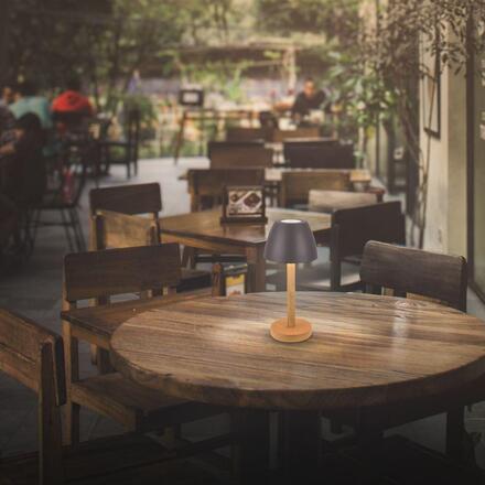 BRILONER Serina Wood stolní lampa - 2,5W, 200lm, bezdrátová, LED, dotykový vypínač, IP44, stmívatelná, antracit/dřevo 7661015