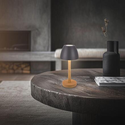 BRILONER Serina Wood stolní lampa - 2,5W, 200lm, bezdrátová, LED, dotykový vypínač, IP44, stmívatelná, antracit/dřevo 7661015