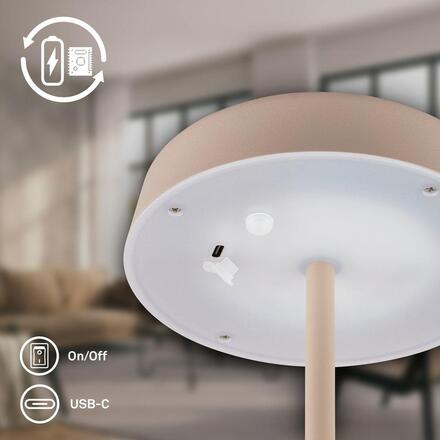 BRILONER Pala stolní lampička - 2W, 200lm, bezdrátová, LED, dotykový vypínač, stmívatelné, béžová 7668011
