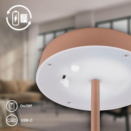 BRILONER Pala stolní lampička - 2W, 200lm, bezdrátová, LED, dotykový vypínač, stmívatelné, kávová 7668014