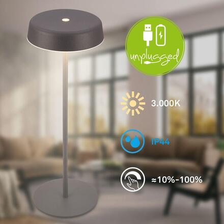 BRILONER Pala stolní lampička - 2W, 200lm, bezdrátová, LED, dotykový vypínač, stmívatelné, antracit 7668015