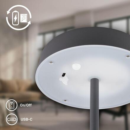 BRILONER Pala stolní lampička - 2W, 200lm, bezdrátová, LED, dotykový vypínač, stmívatelné, antracit 7668015