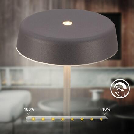 BRILONER Pala stolní lampička - 2W, 200lm, bezdrátová, LED, dotykový vypínač, stmívatelné, antracit 7668015