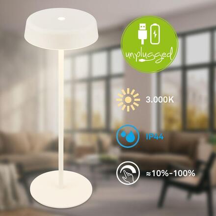 BRILONER Pala stolní lampička - 2W, 200lm, bezdrátová, LED, dotykový vypínač, stmívatelné, bílá 7668016