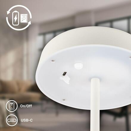 BRILONER Pala stolní lampička - 2W, 200lm, bezdrátová, LED, dotykový vypínač, stmívatelné, bílá 7668016