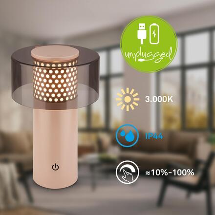 BRILONER Gila stolní lampa - 2,6W, 200lm, bezdrátová, LED, IP44, dotykový vypínač, stmívatelná, antracit/béžová 7669011