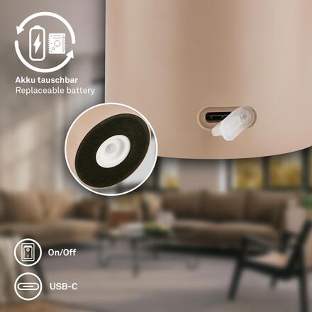 BRILONER Gila stolní lampa - 2,6W, 200lm, bezdrátová, LED, IP44, dotykový vypínač, stmívatelná, antracit/béžová 7669011