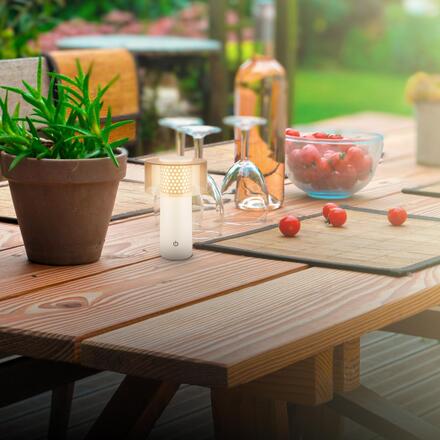 BRILONER Gila stolní lampa - 2,6W, 200lm, bezdrátová, LED, IP44, dotykový vypínač, stmívatelná, kávová/světlešedá 7669014