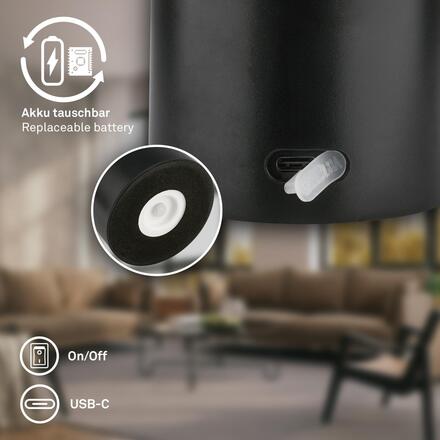 BRILONER Gila stolní lampa - 2,6W, 200lm, bezdrátová, LED, IP44, dotykový vypínač, stmívatelná, černá/zlatá 7669015