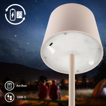 BRILONER Bota stolní lampa - 1,8W, 120lm, nabíjecí, LED, stmívatelné, dotykový vypínač, teplá bílá, béžová 7708011