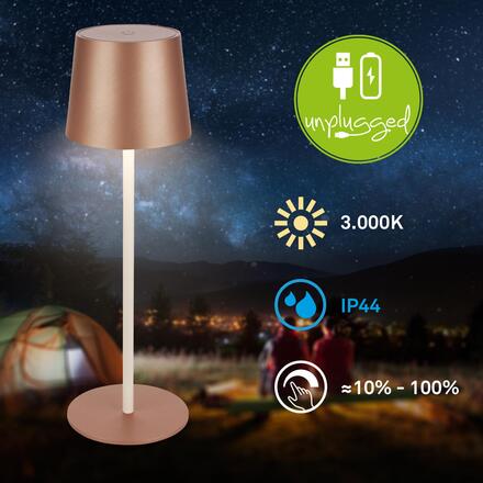 BRILONER Bota stolní lampa - 2,6W, 120lm, nabíjecí, LED, stmívatelné, dotykový vypínač, teplá bílá, kávová 7708014