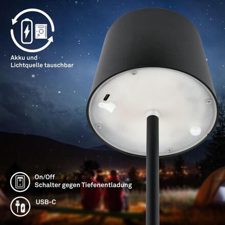 BRILONER Bota stolní lampa - 1,8W, 120lm, nabíjecí, LED, stmívatelné, dotykový vypínač, teplá bílá, černá 7708015