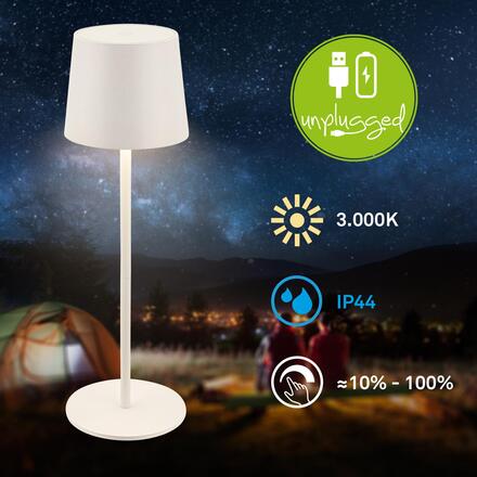 BRILONER Bota stolní lampa - 1,8W, 120lm, nabíjecí, LED, stmívatelné, dotykový vypínač, teplá bílá, bílá 7708016
