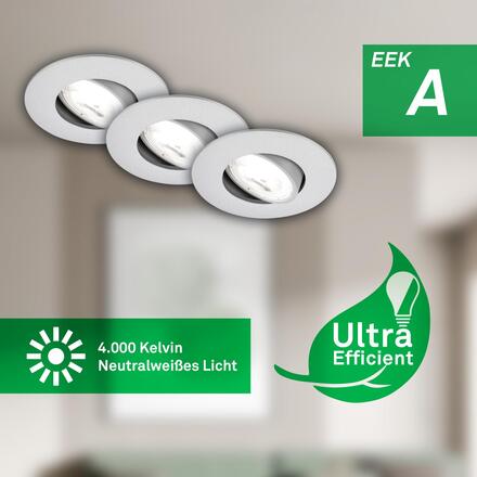BRILONER 3ks sada LED vestavné bodové svítidlo EEK A  2W, 230V, nastavitelné, ultraploché, 9mm, matný chrom 7989034