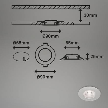 BRILONER LED vestavná svítidla, pr.9 cm, 4x LED, 4,9 W, 480 lm, matný chrom IP44 BRILO 7998-044