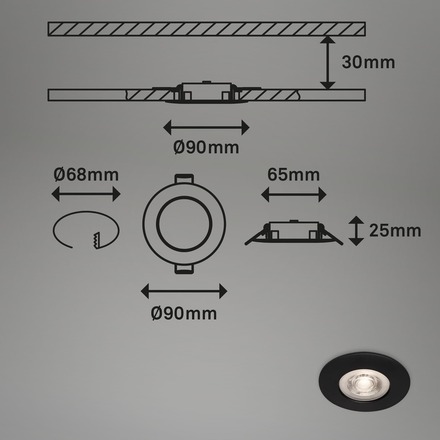 BRILONER LED vestavná svítidla, pr.9 cm, 4x LED, 4,9 W, 480 lm, matná černá IP44 BRILO 7998-045