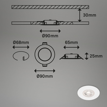 BRILONER LED vestavná svítidla, pr.9 cm, 4x LED, 4,9 W, 480 lm, bílé BRILO 7999-046