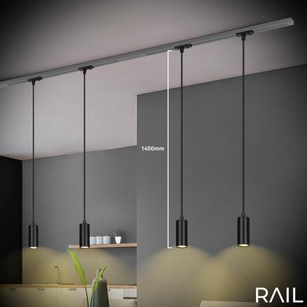 BRILONER LED závěsné svítidlo 4,5W lištový systém 230V  stmívatelné, teplá bílá, 130 cm, černá 8008015