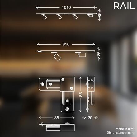 BRILONER Lištový systém sada 225 cm do L - 3x 230V lišta 1-fázová, 6x spot GU10, bílá 8010066