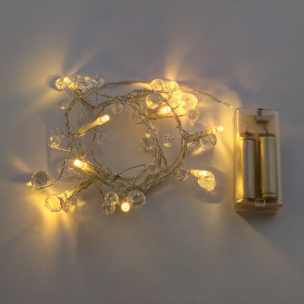 DecoLED LED světelný řetěz, teple bílá, Čiré krystaly, LED diody