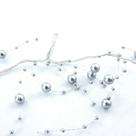DecoLED LED světelný řetěz na baterie - stříbrné perly, ledově bílá, 10 diod, 1,3m