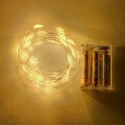 DecoLED LED světelný řetěz na baterie - s vločkami, 20 diod, 2,3 m