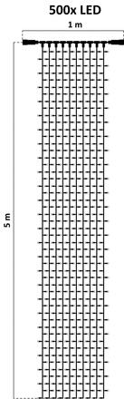 LED světelná záclona  - 1x5m, ledově bílá, 500 diod