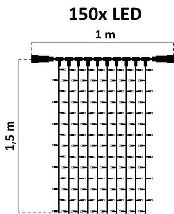 DecoLED LED světelná záclona, 1x1,5m, teple bílá, 150 diod, IP67 CLNX0101W