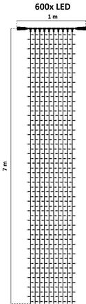 DecoLED LED světelná záclona, 1x7m, teple bílá, 600 diod, IP67 CLNX0107W