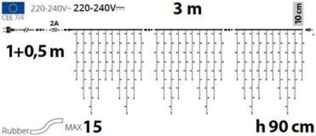 XmasKing LED krápník 3x0,9m 228 MAXI LED propojitelné PROFI 2-pin venkovní, studená bílá rampouchy