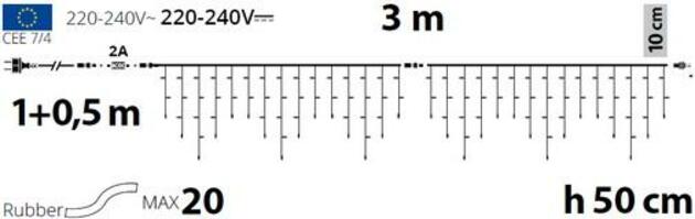 XmasKing LED krápník 3x0,5m 114 MAXI LED propojitelné PROFI 2-pin venkovní, teplá bílá rampouchy