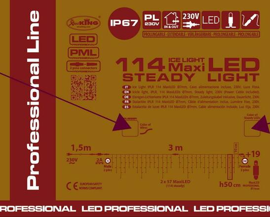 XmasKing LED krápník 3x0,5m 114 MAXI LED propojitelné PROFI 2-pin venkovní, teplá bílá rampouchy