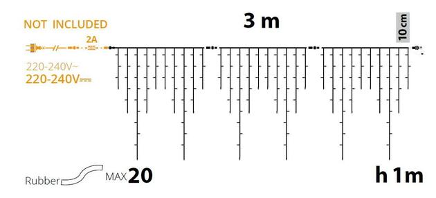 XmasKing LED krápník 3x1m 180 MAXI LED propojitelné PROFI 2-pin 230V venkovní, teplá bílá rampouchy bez napájení