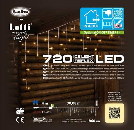 XmasKing LED krápník 30,08x0,6m 720 LED, 24V, 8 programů, venkovní, teplá bílá rampouchy