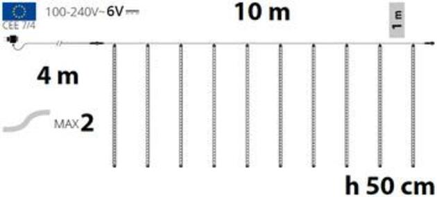 XmasKing LED sněžení 10 trubic 50cm x 10m, studená bílá