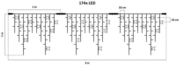 LED světelné krápníky, FLASH, 3x1m, ledově bílá, 174 diod, IP67