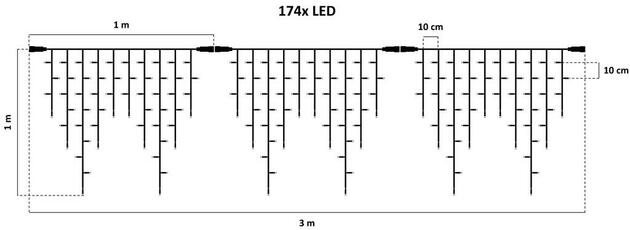DecoLED LED světelné krápníky, 3x0,9 m, ledově bílá, 174 diod, IP67