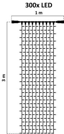 DecoLED Interiérová LED světelná záclona - 1x3 m, teple bílá, 300 diod