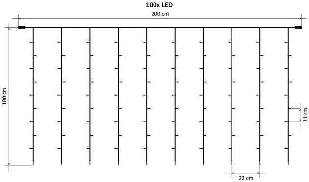 DecoLED LED světelná záclona HOBBY LINE - 2x1m, ledově bílá, 100 diod