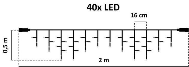 DecoLED Svítící rampouchy - 2 x 0,5 m, 40 teple bílých LED