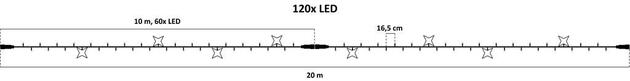 Vánoční řetěz LED, FLASH, 20m, teple bílé LED