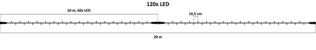 DecoLED LED světelný řetěz, 20m, ledově bílá, 120 diod,  IP67 SLNX020