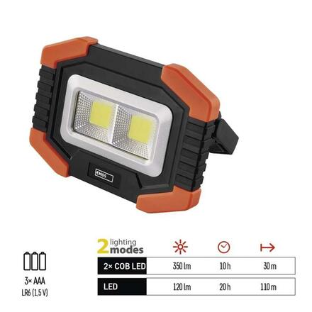 EMOS COB LED pracovní svítilna P4112, 350 lm, 3× AA P4112