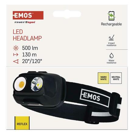 EMOS COB LED nabíjecí čelovka P3542, 500lm, 130m, Li-pol 1200 mAh P3542