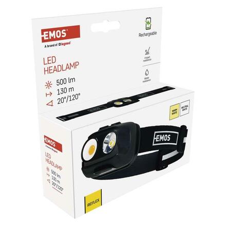 EMOS COB LED nabíjecí čelovka P3542, 500lm, 130m, Li-pol 1200 mAh P3542