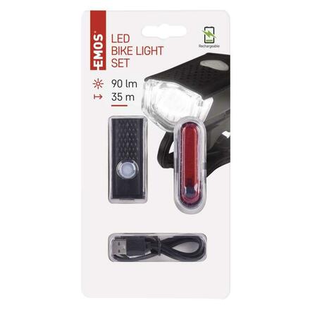 EMOS LED přední + zadní nabíjecí svítilna na kolo P3923, 90 lm P3923