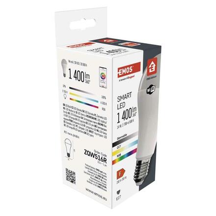 EMOS Chytrá LED žárovka GoSmart A65 / E27 / 14 W (94 W) / 1 400 lm / RGB / stmívatelná / Wi-Fi ZQW516R